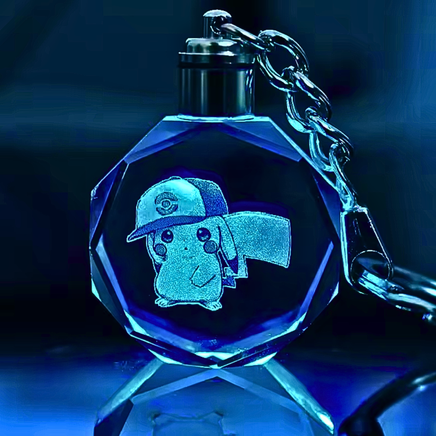Luxury Cute Crystal LED Keychain Lamp β Multicolor Glass Pendant Night Light for Bags & Keys Pikachu Crystal Lamp Keychain