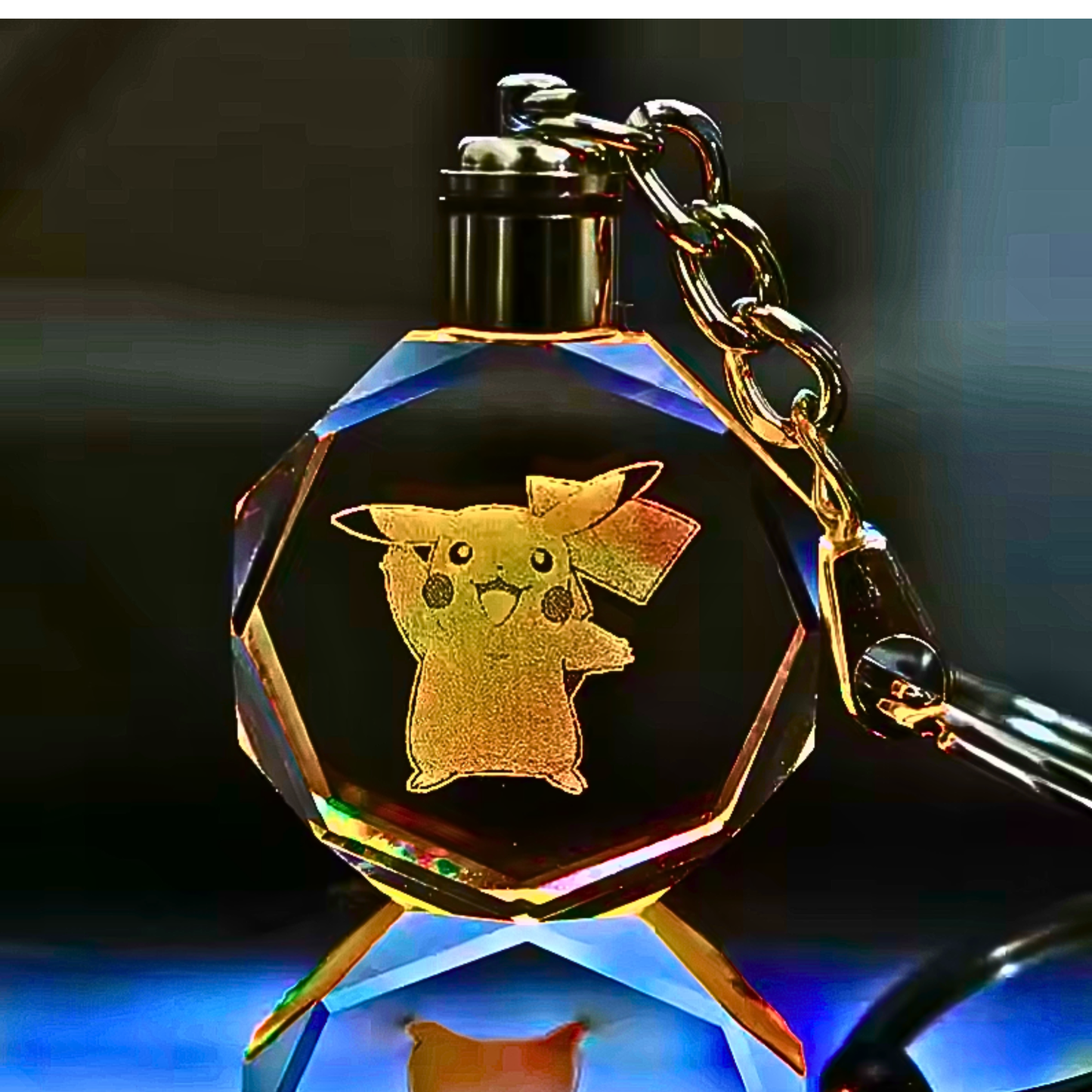 Luxury Cute Crystal LED Keychain Lamp – Multicolor Glass Pendant Night Light for Bags & Keys Pikachu Crystal Lamp Keychain