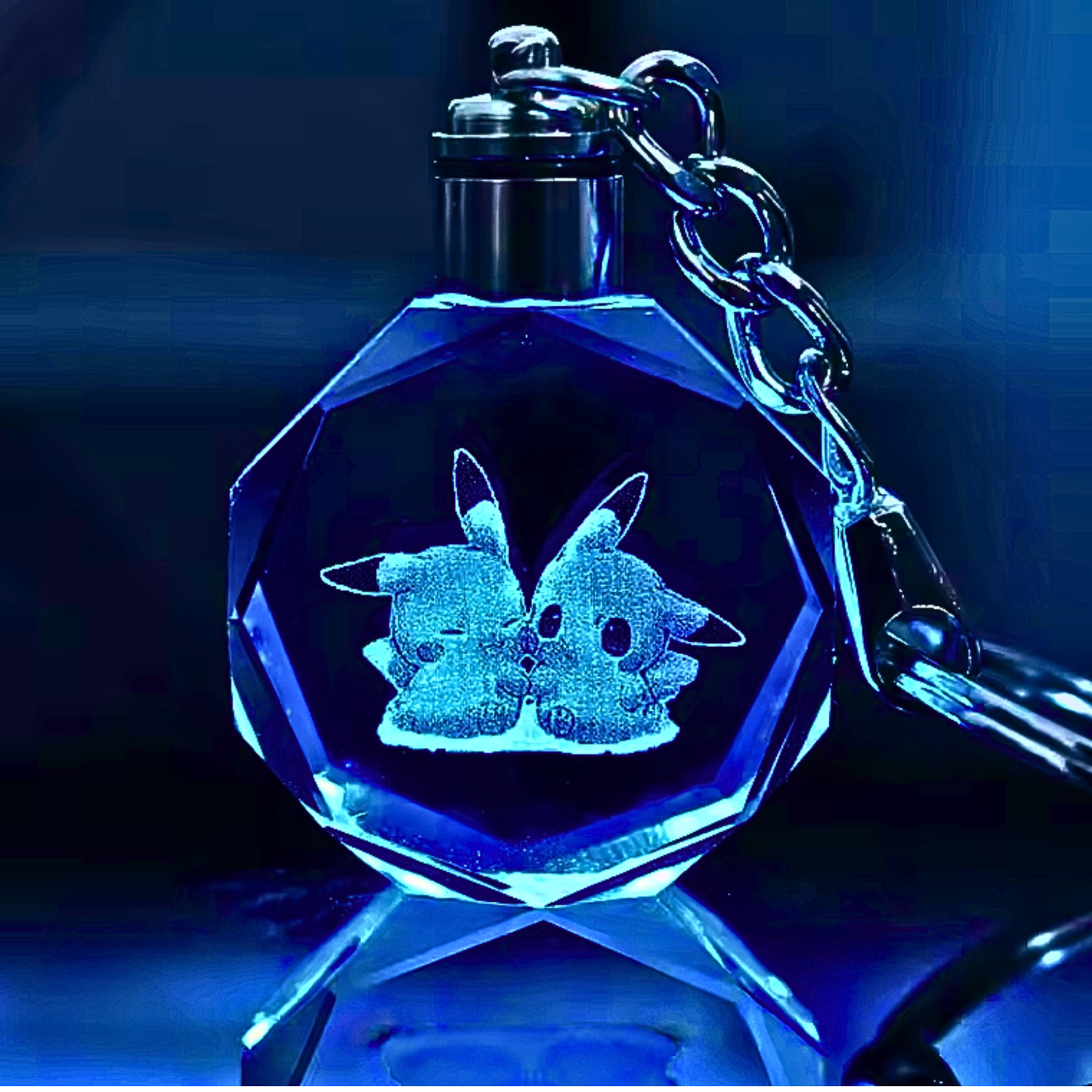 Luxury Cute Crystal LED Keychain Lamp – Multicolor Glass Pendant Night Light for Bags & Keys Pikachu Crystal Lamp Keychain