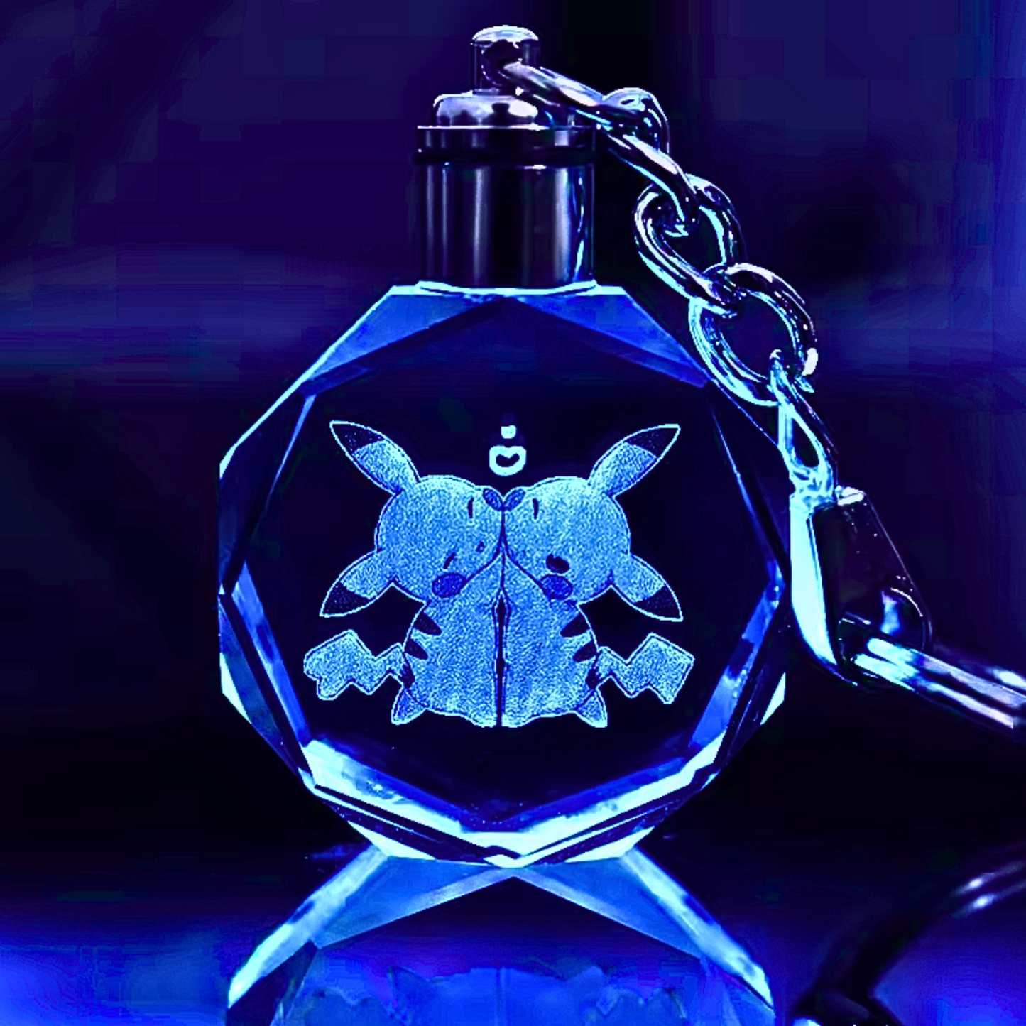 Luxury Cute Crystal LED Keychain Lamp – Multicolor Glass Pendant Night Light for Bags & Keys Pikachu Crystal Lamp Keychain