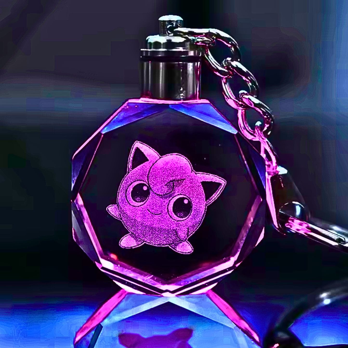 Luxury Cute Crystal LED Keychain Lamp – Multicolor Glass Pendant Night Light for Bags & Keys Pikachu Crystal Lamp Keychain
