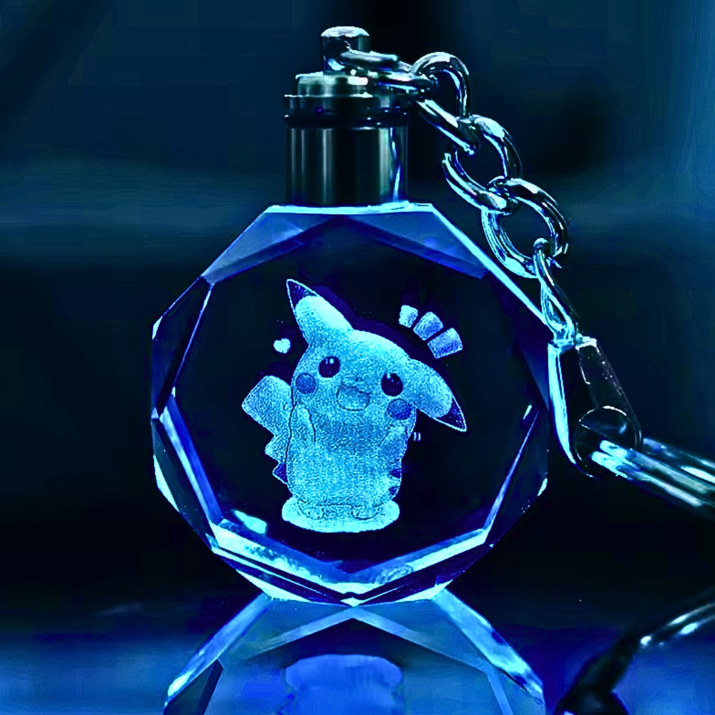 Luxury Cute Crystal LED Keychain Lamp – Multicolor Glass Pendant Night Light for Bags & Keys Pikachu Crystal Lamp Keychain