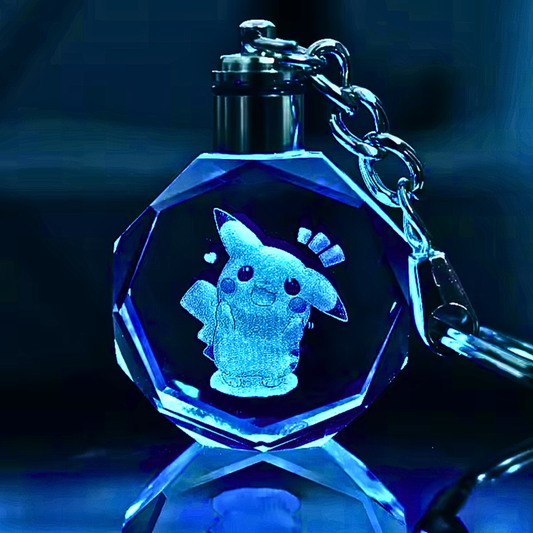 Luxury Cute Crystal LED Keychain Lamp – Multicolor Glass Pendant Night Light for Bags & Keys Pikachu Crystal Lamp Keychain