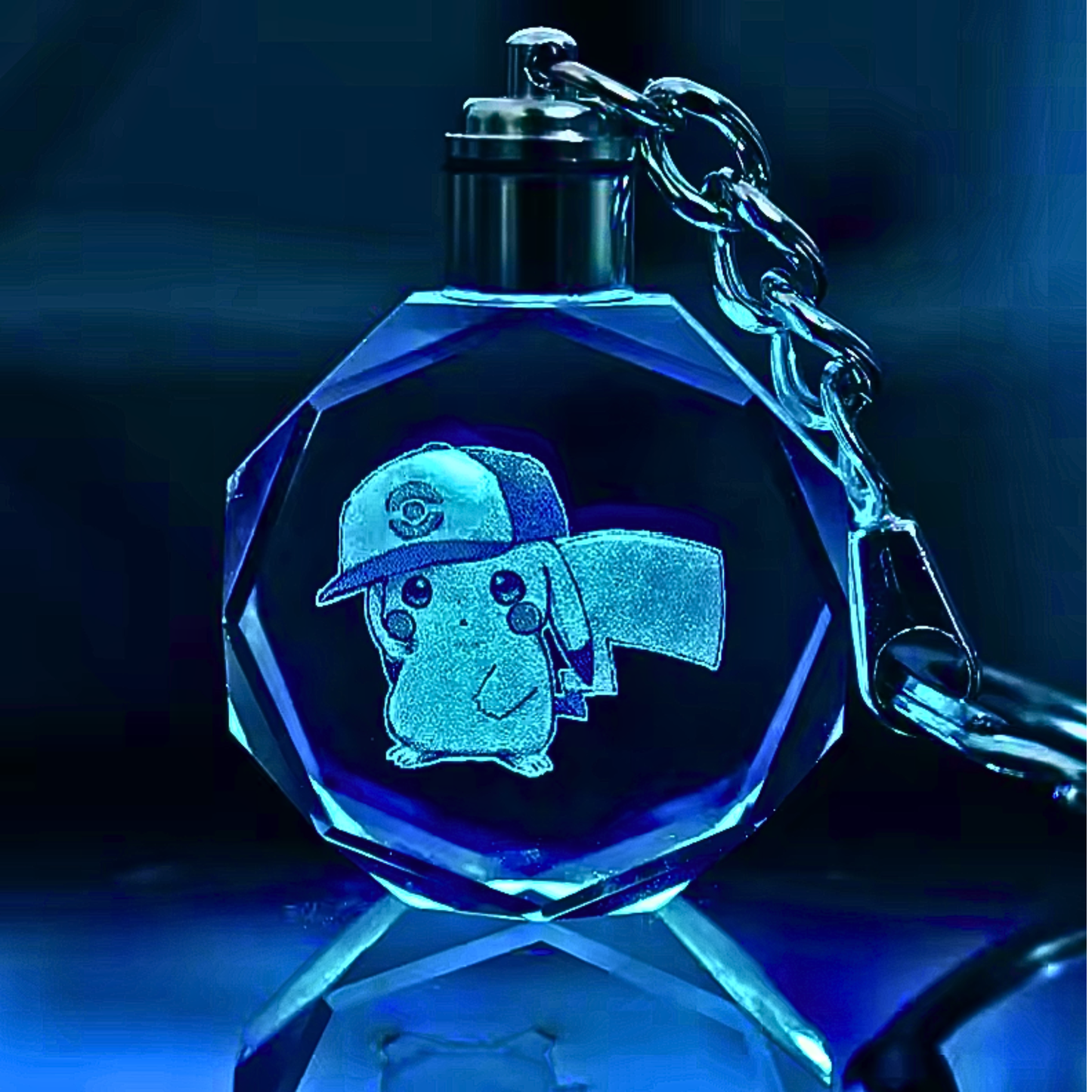 Luxury Cute Crystal LED Keychain Lamp – Multicolor Glass Pendant Night Light for Bags & Keys Pikachu Crystal Lamp Keychain