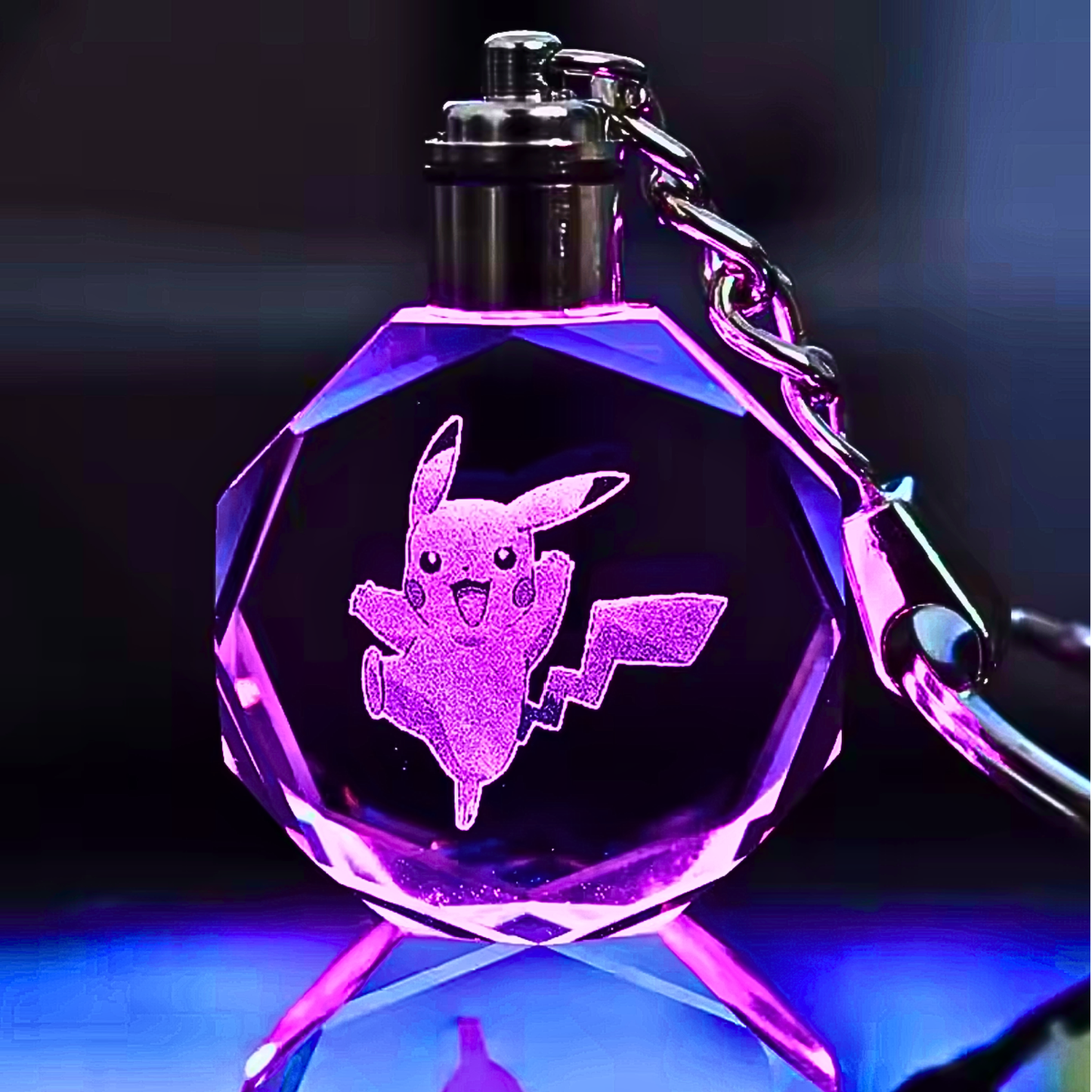 Luxury Cute Crystal LED Keychain Lamp – Multicolor Glass Pendant Night Light for Bags & Keys Pikachu Crystal Lamp Keychain