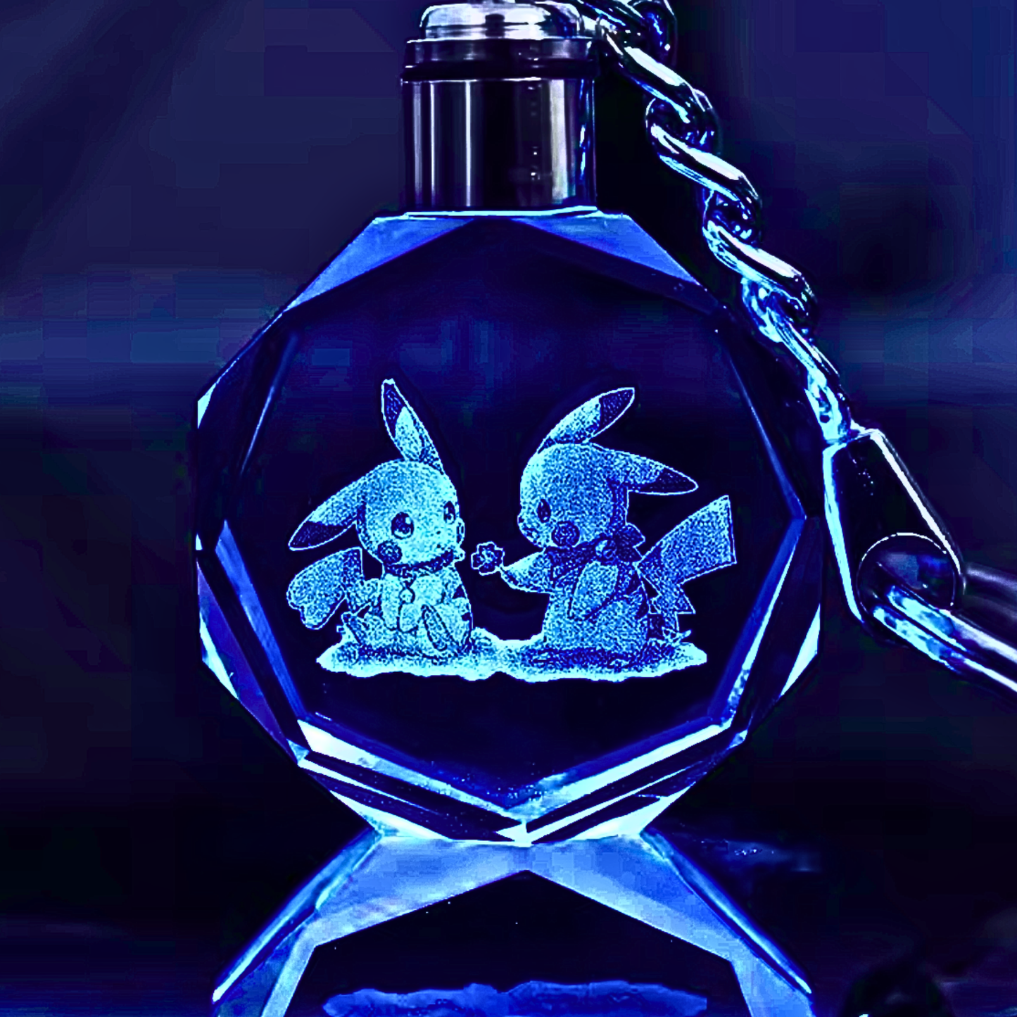 Luxury Cute Crystal LED Keychain Lamp – Multicolor Glass Pendant Night Light for Bags & Keys Pikachu Crystal Lamp Keychain