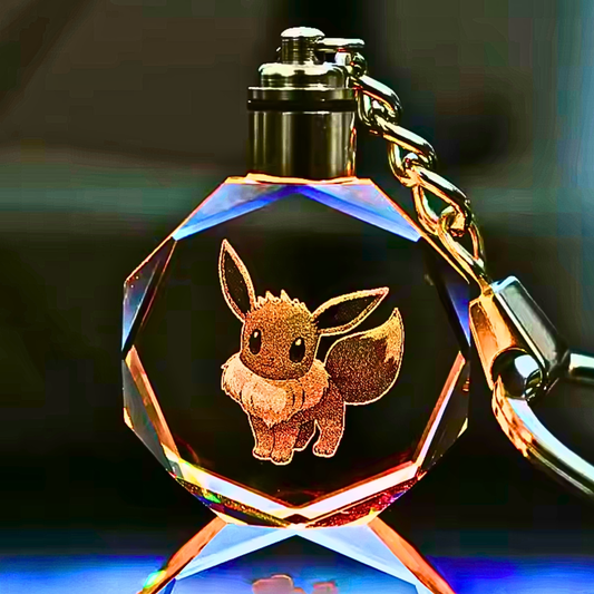 Luxury Cute Crystal LED Keychain Lamp – Multicolor Glass Pendant Night Light for Bags & Keys Pikachu Crystal Lamp Keychain