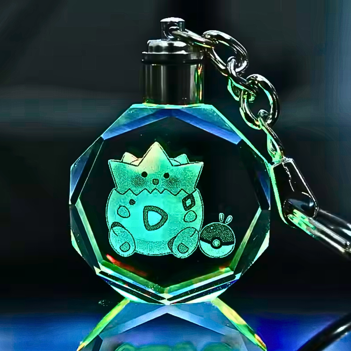 Luxury Cute Crystal LED Keychain Lamp – Multicolor Glass Pendant Night Light for Bags & Keys Pikachu Crystal Lamp Keychain