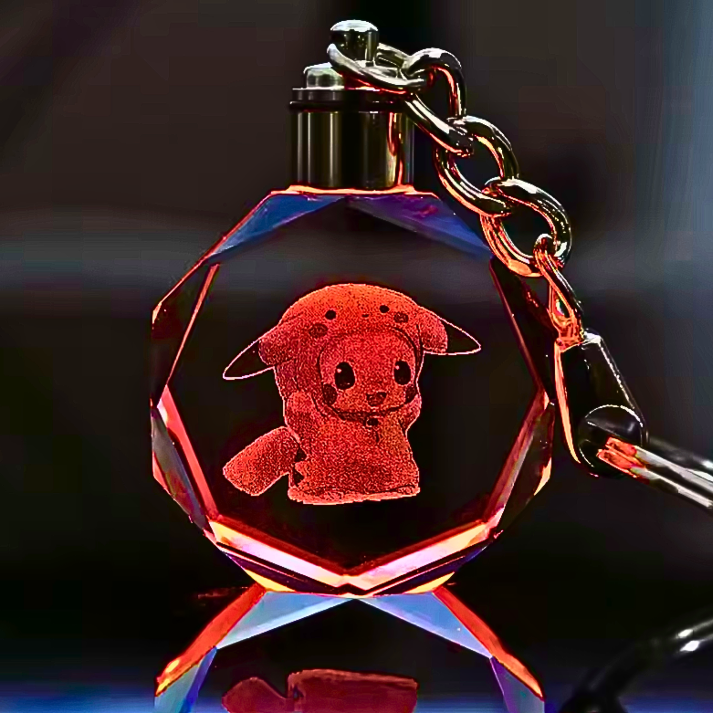 Luxury Cute Crystal LED Keychain Lamp – Multicolor Glass Pendant Night Light for Bags & Keys Pikachu Crystal Lamp Keychain