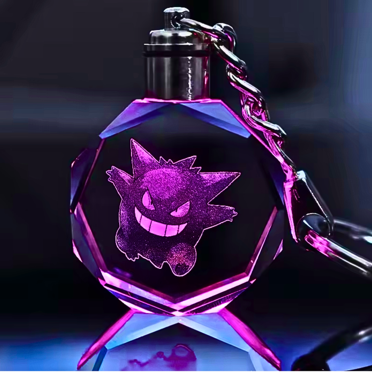 Luxury Cute Crystal LED Keychain Lamp – Multicolor Glass Pendant Night Light for Bags & Keys Pikachu Crystal Lamp Keychain