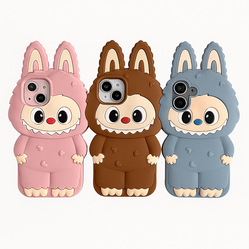 Cute 3D Kawaii Monster Plush Phone Case | Soft Silicone Shockproof Cartoon Doll Cover for iPhone 16 Pro Max, 15, 14, 13, 12, 11, XR, XS, 7, 8 Plus