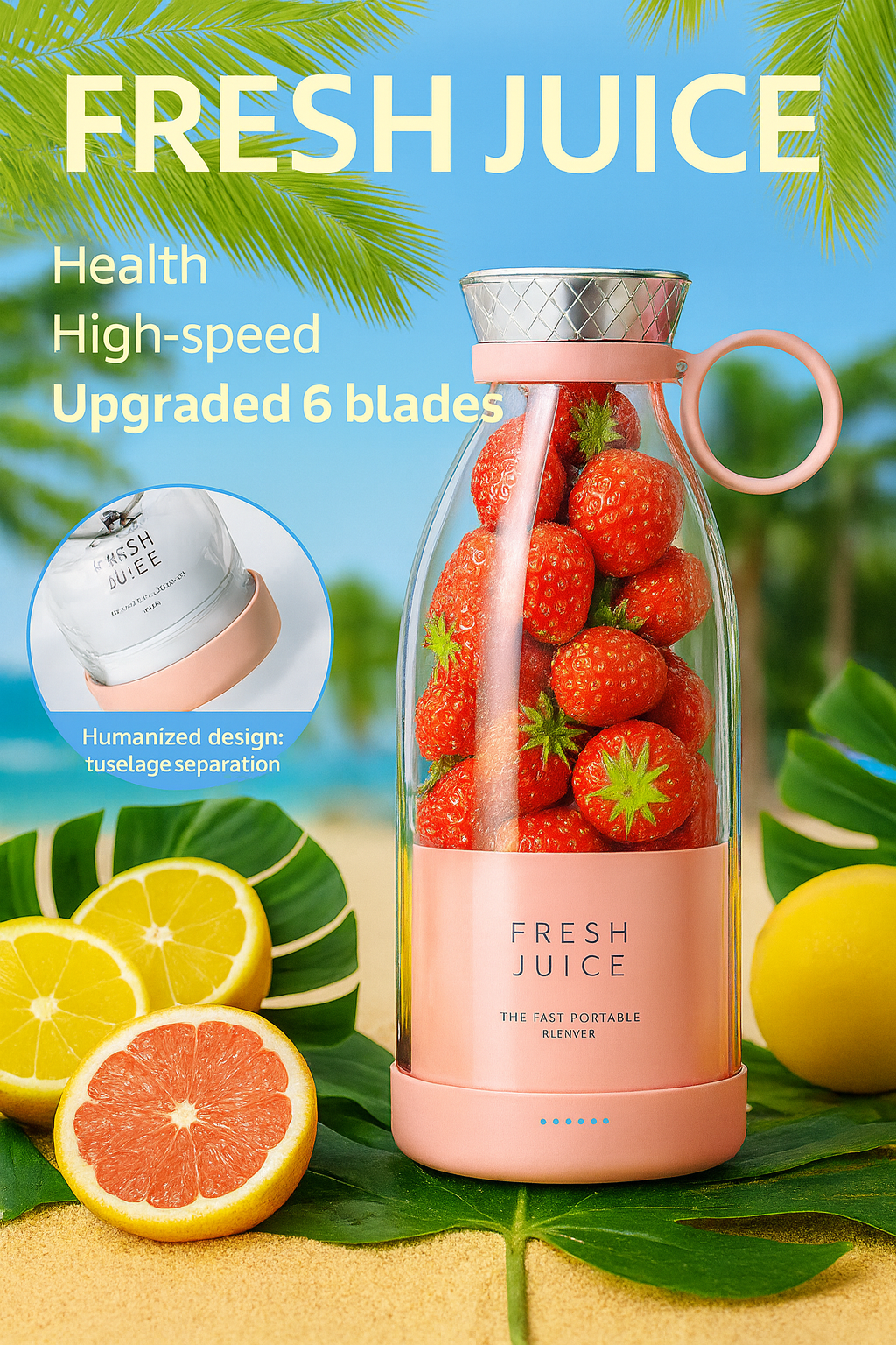 500ml Portable 2400mAh Wireless Fruit Mixers USB juicer Fresh Juice Bottle Blender Plus 6 Blades Food Milkshake Ice Crush Cup